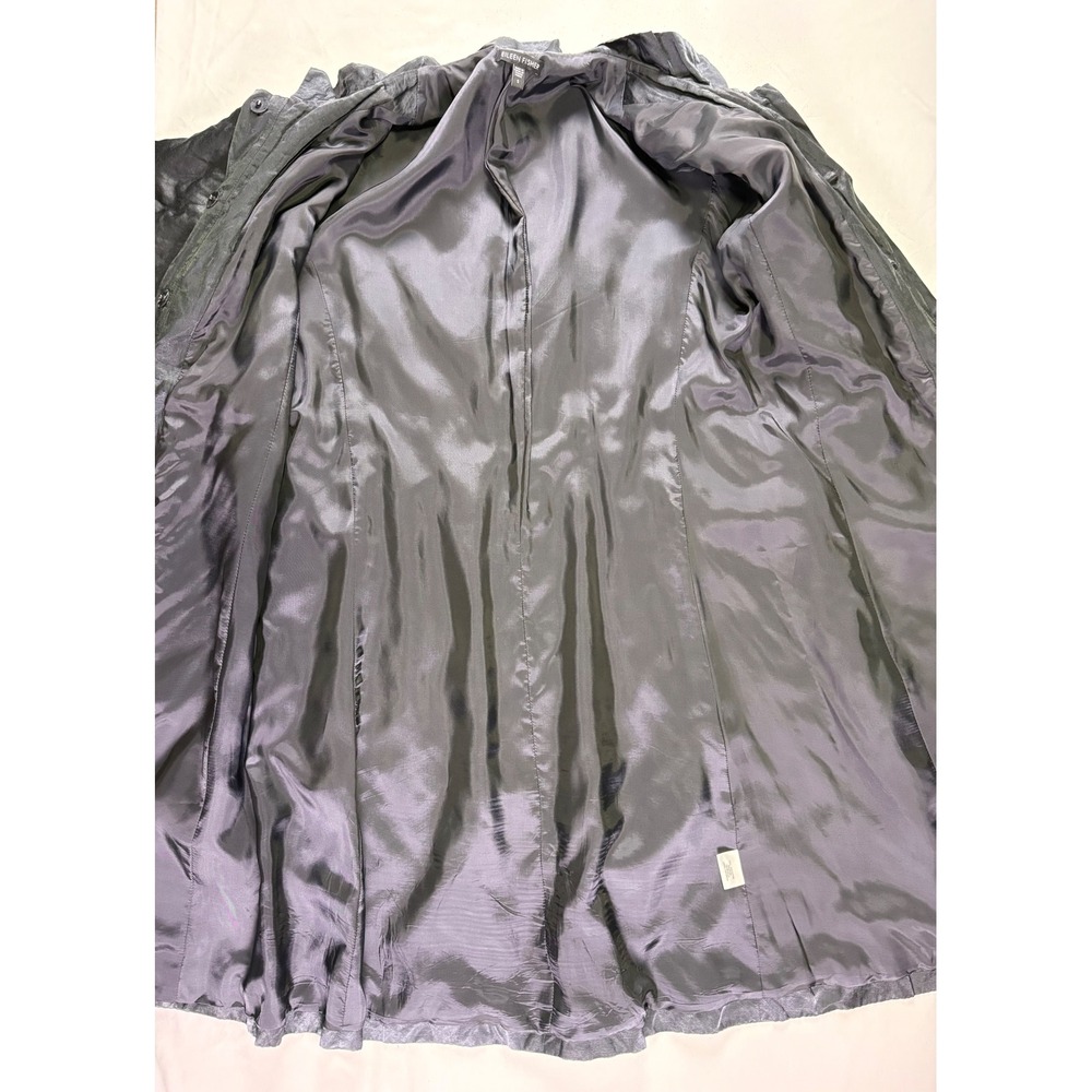 Eileen Fisher Steel Satin Coat S Black Metallic Ruffle Collar Lightweight Shiny - Picture 9 of 9